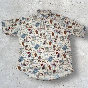 Carlyle Mens XL Golf All Over Print Button Front Shirt 100% Cotton Short Sleeve